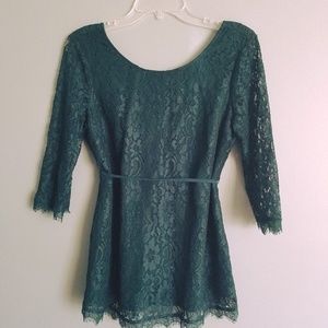 Motherhood Maternity Green Lace 3/4 Sleeve Top / S